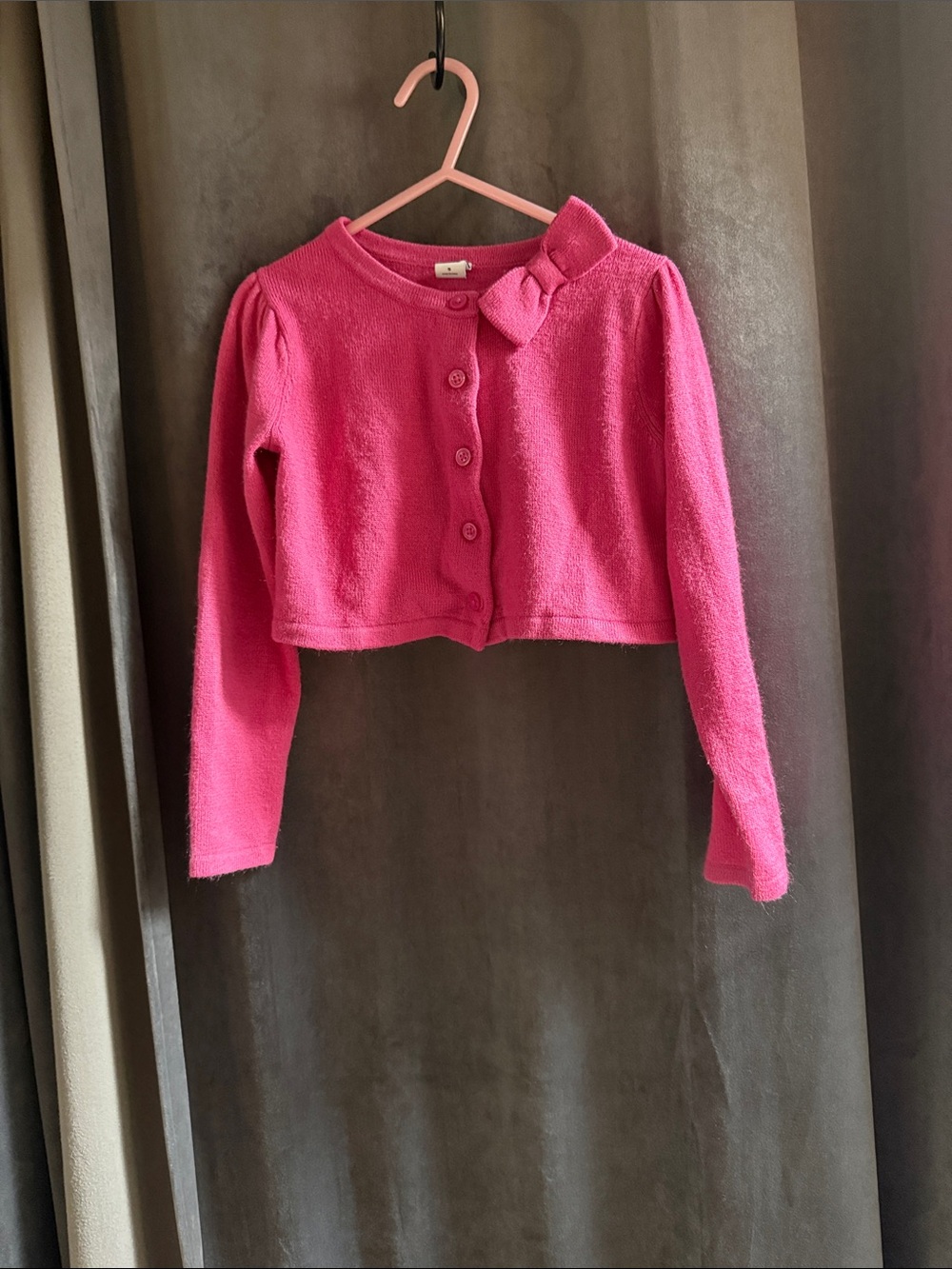 Girls Cropped Bow-Accent Cardigan - Hot Pink